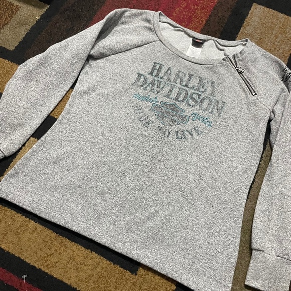 Harley-Davidson Women’s Bar & Shield Rib-Knit Zip Sweatshirt — Gray (Size Medium - Picture 2 of 9